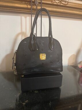 Authentic MCM Visetos Mini Tote handbag with padlock and keys